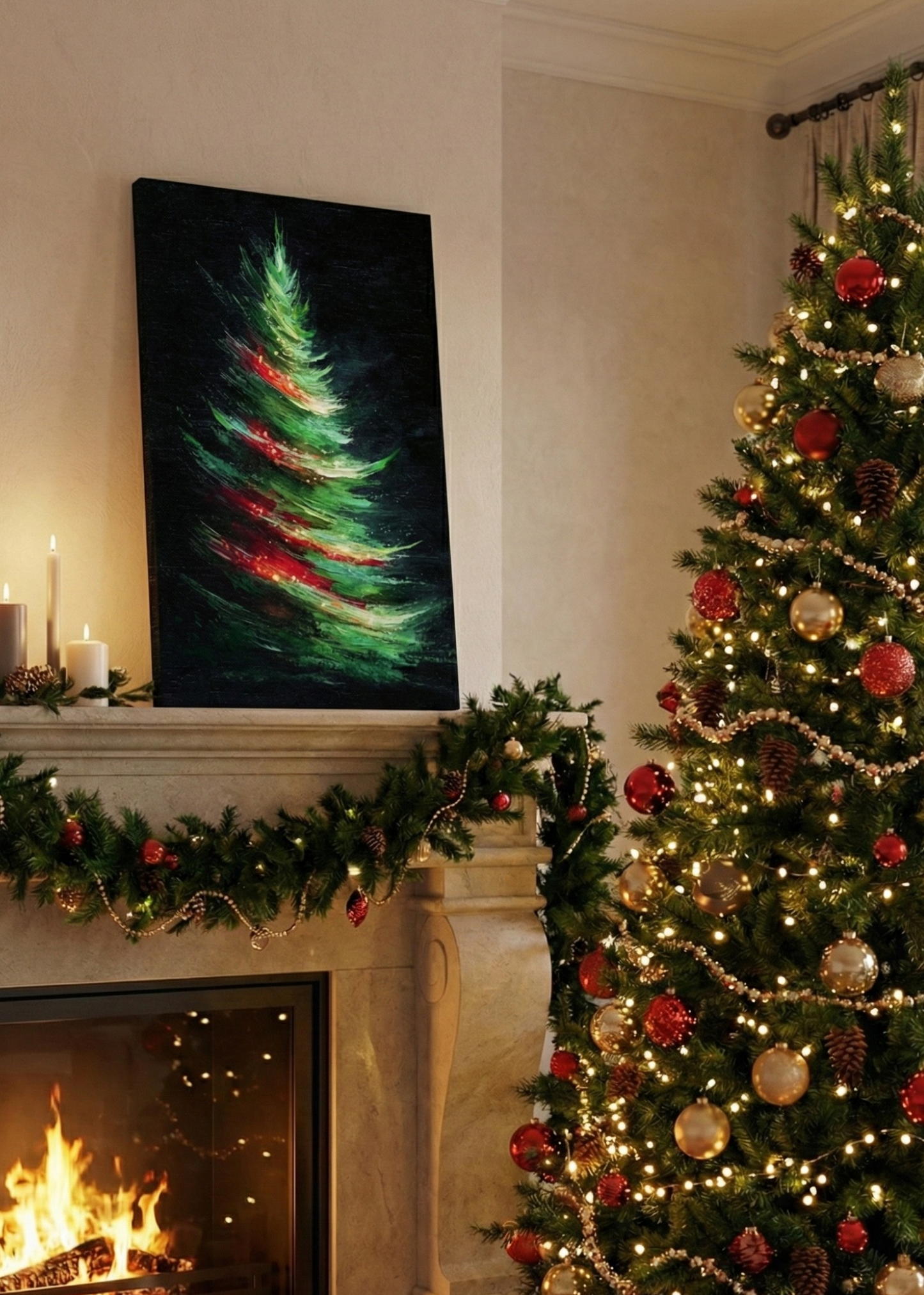 🎄 Işıltılı Yeni Yıl Çam Ağacı Kanvas Tablo – Yılbaşı Dekorasyonunun En Şık Hali