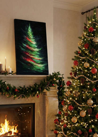 🎄 Işıltılı Yeni Yıl Çam Ağacı Kanvas Tablo – Yılbaşı Dekorasyonunun En Şık Hali