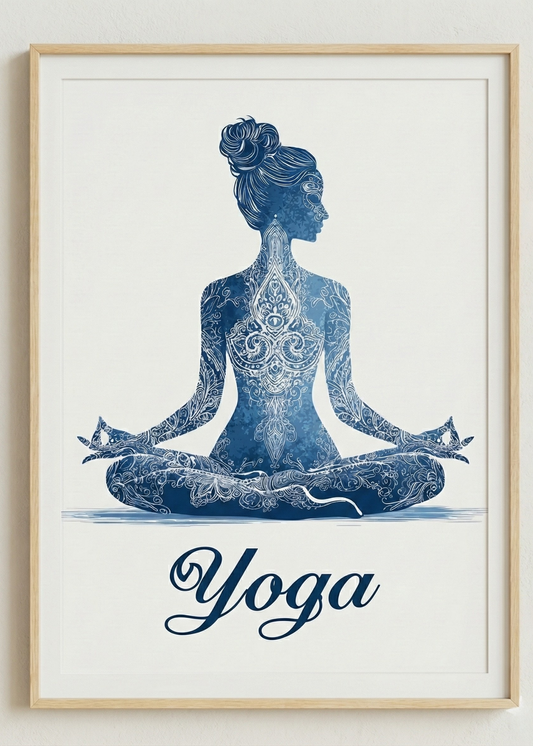 Yoga ve Meditasyon Temalı Mandala Desenli Doğal Ahşap Çerçeveli Tablo