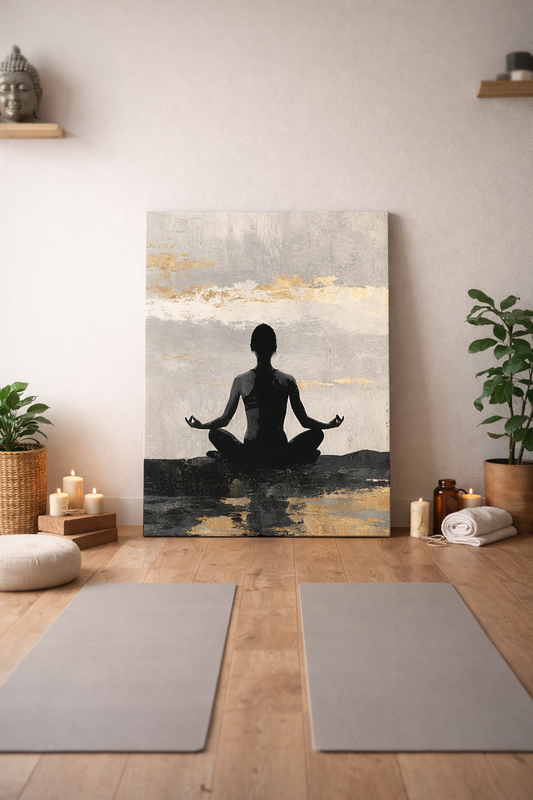 Altın Varak Detaylı Meditasyon ve Yoga Temalı Kanvas Tablo