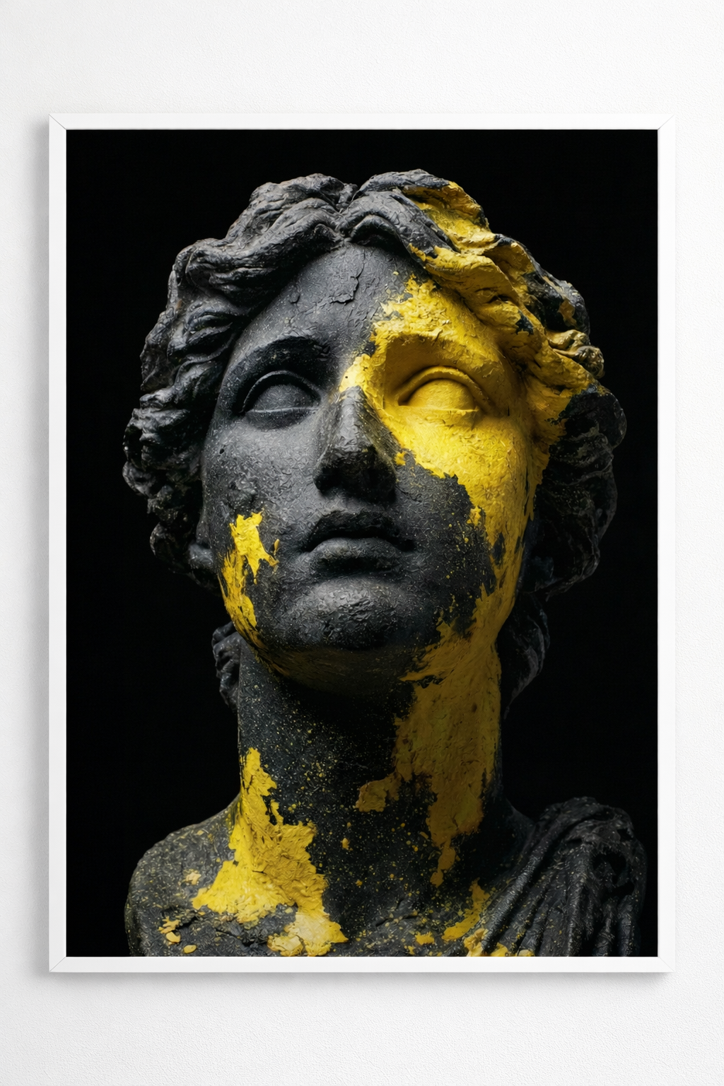 Modern Antik Büst Heykel Tasarım Beyaz Çerçeveli Tablo - Sarı Siyah Sanat