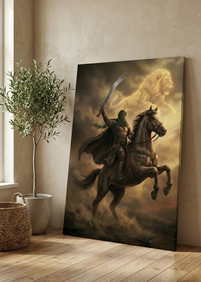 Zülfikar Kılıcı ve Şah-ı Merdan Aslan İllüstrasyonlu Kanvas Tablo