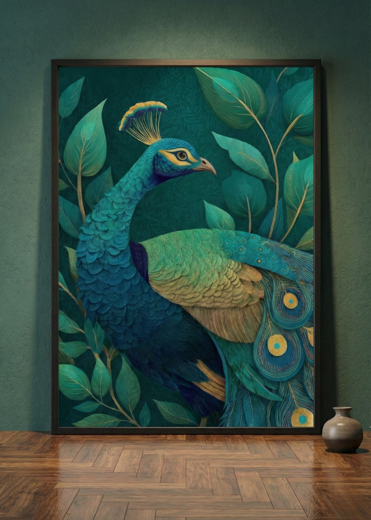 Zümrüt Yeşili Tavus Kuşu Tasarım Tablo - Egzotik ve Şık Duvar Sanatı